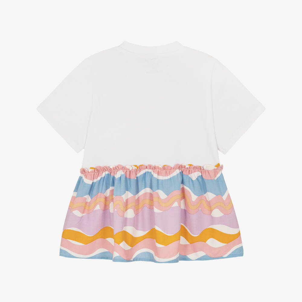 Stella McCartney Kids-Girls White Cotton T-Shirt with Peplum Hem | Childrensalon Outlet