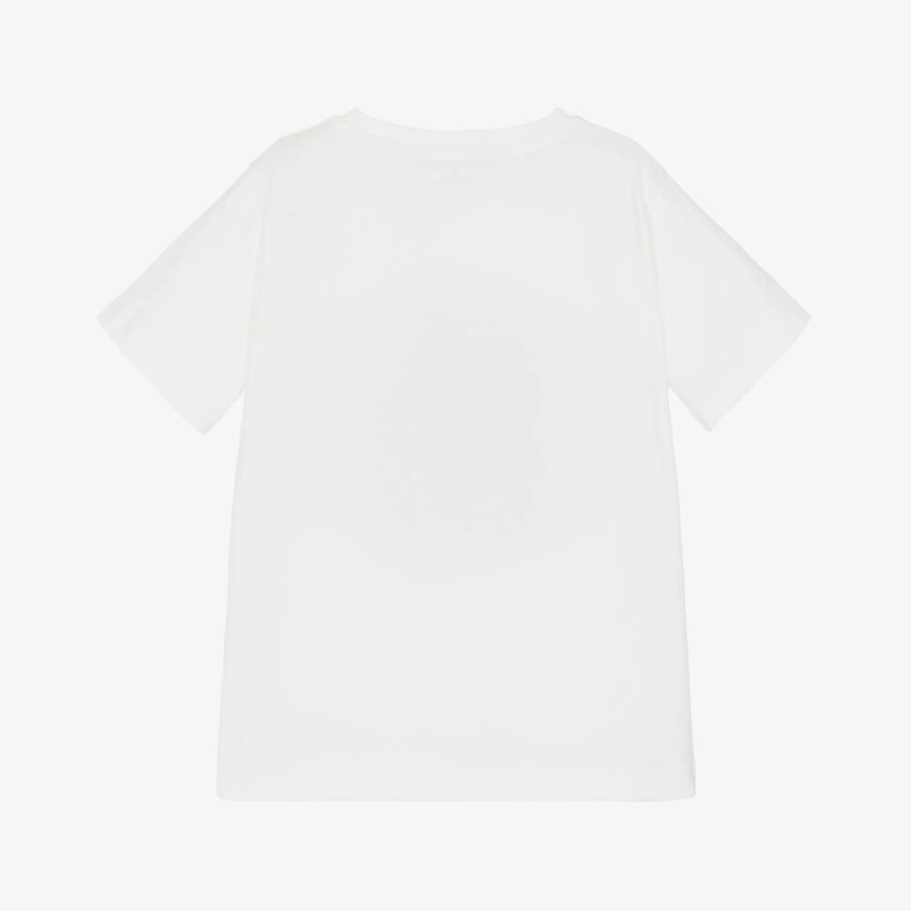 Stella McCartney Kids-Girls White Cotton T-Shirt with Purple Flower Logo | Childrensalon Outlet