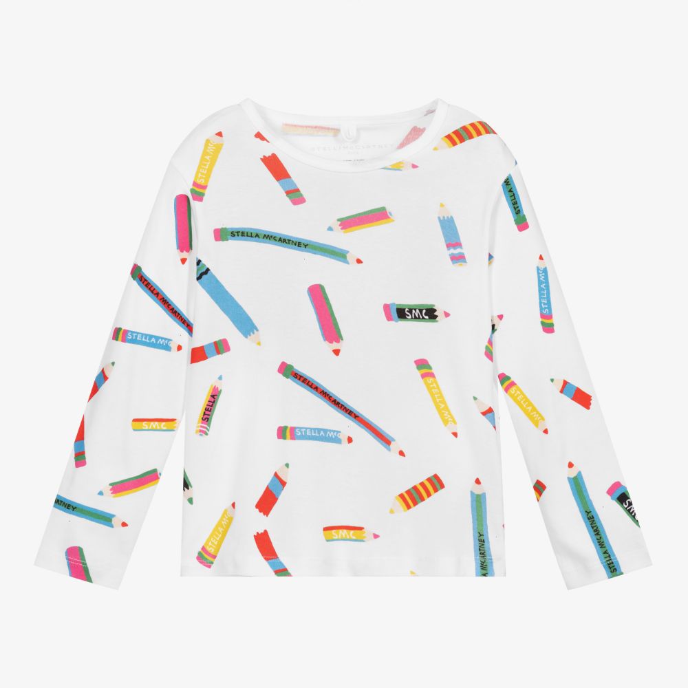 Stella McCartney Kids-توب قطن عضوي لون أبيض للبنات | Childrensalon Outlet