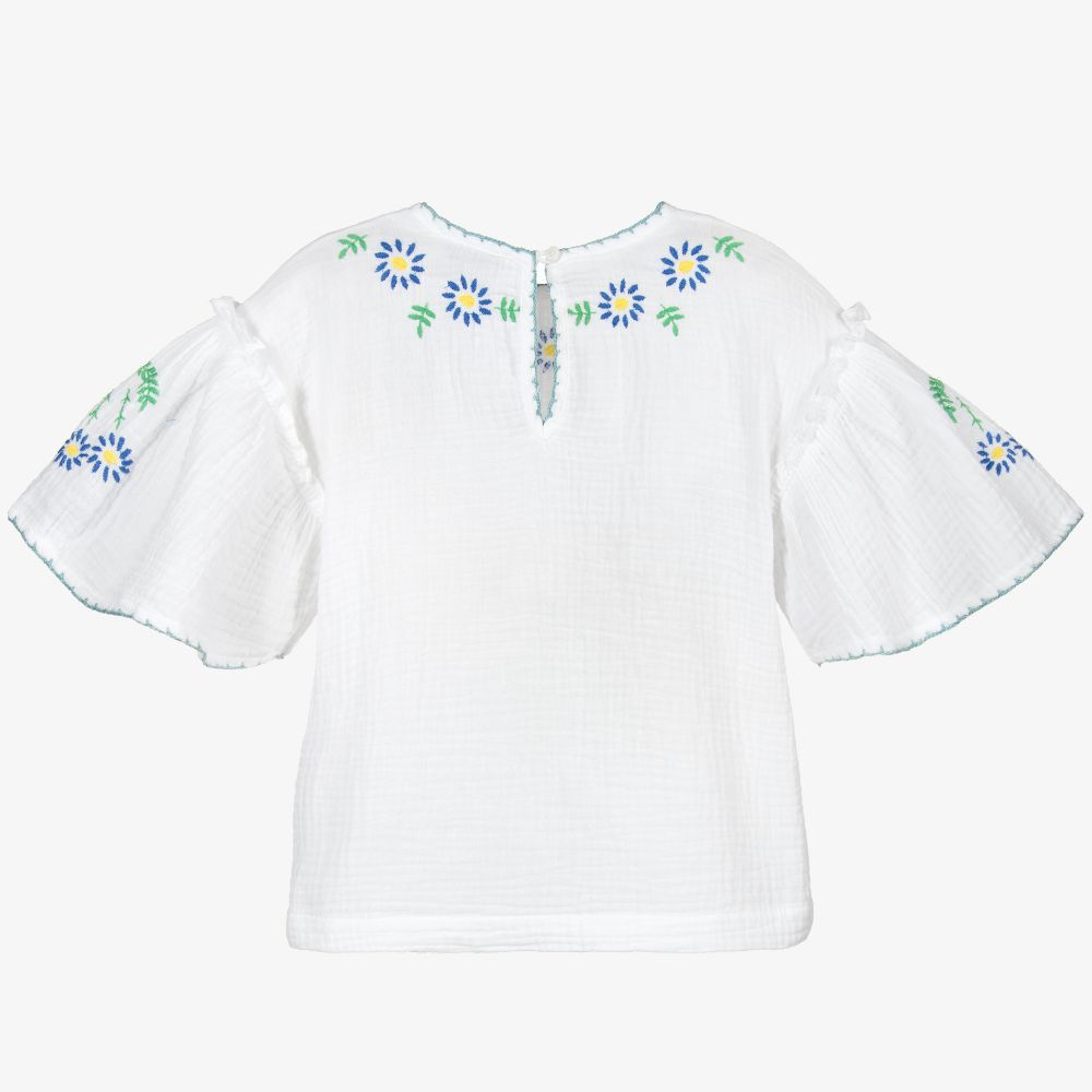 Stella McCartney Kids-بلوز قطن عضوي مطرز لون أبيض للبنات | Childrensalon Outlet