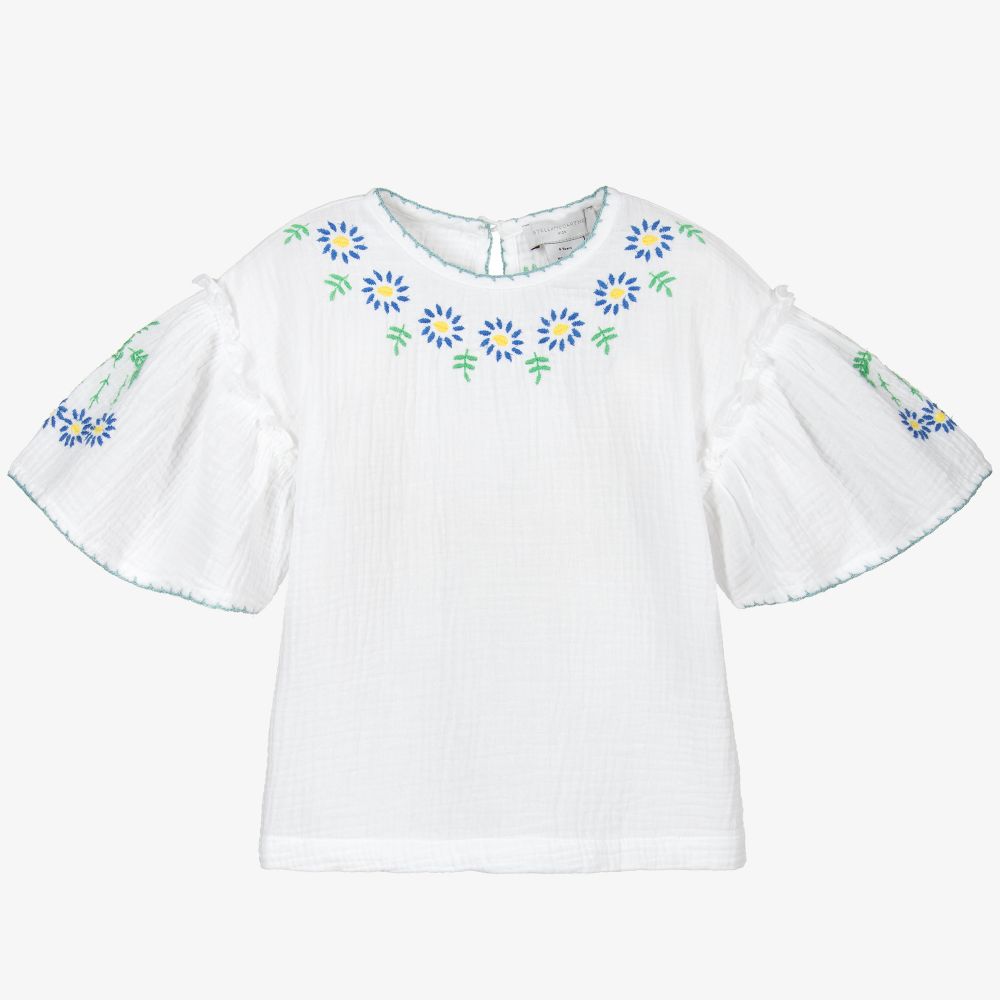 Stella McCartney Kids-Белая блузка с вышивкой для девочек | Childrensalon Outlet
