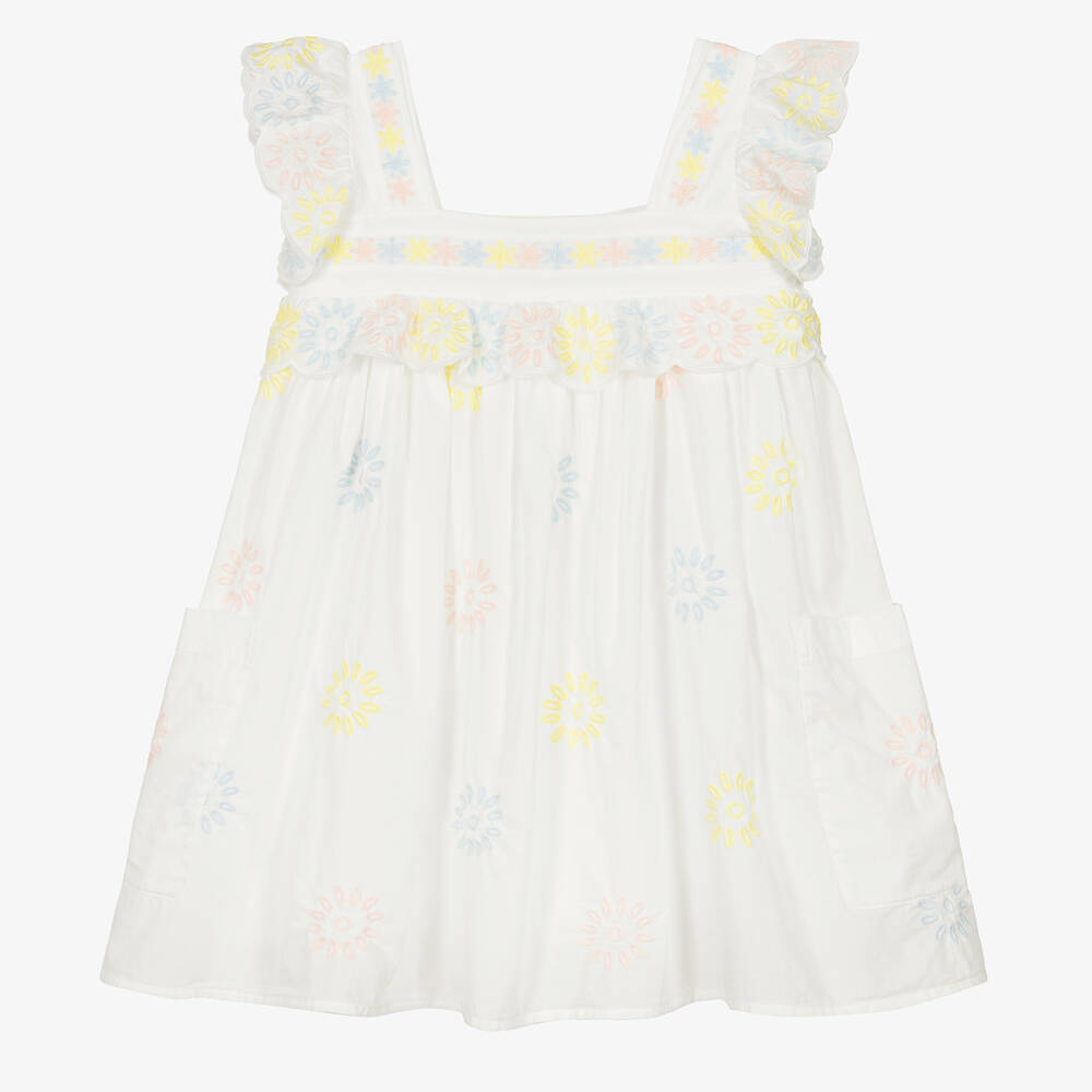 Stella McCartney Kids - Girls White Embroidered Cotton Dress | Childrensalon