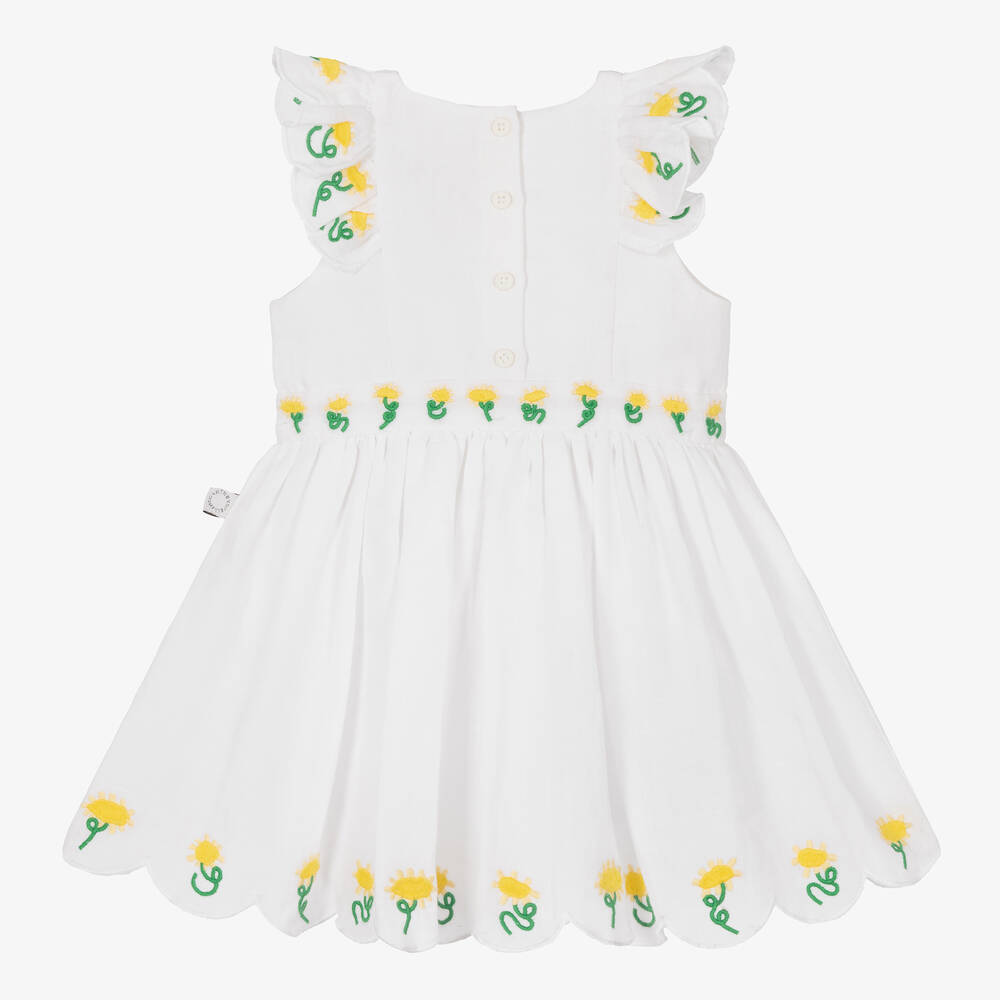 Stella McCartney Kids-فستان أطفال بناتي قطن وكتان مطرز لون أبيض | Childrensalon Outlet