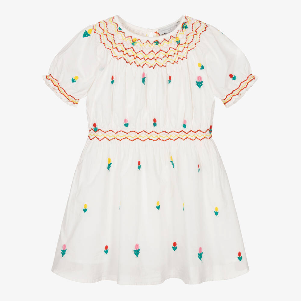 Stella McCartney Kids - Weißes Kleid mit Blumenstickerei | Childrensalon