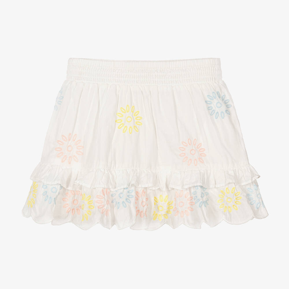 Stella McCartney Kids - Girls White Floral Embroidered Skirt | Childrensalon