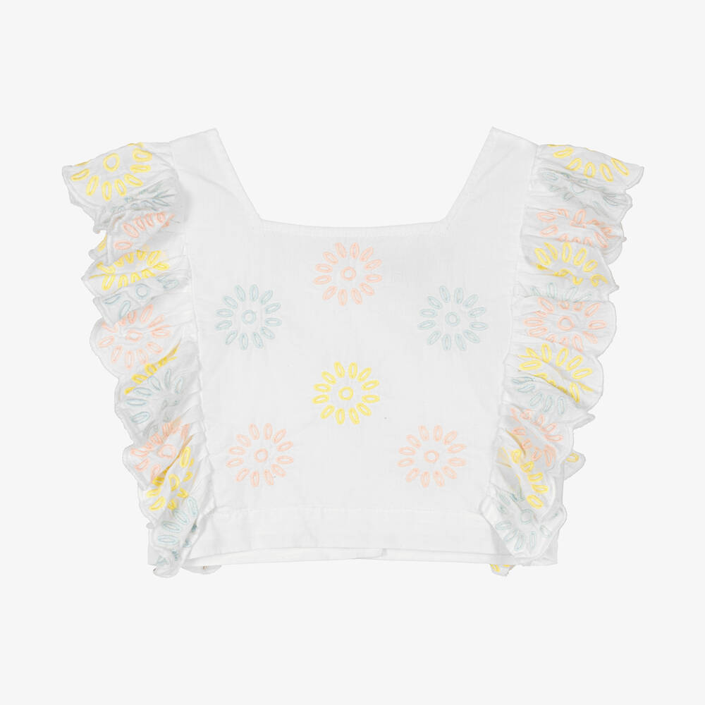 Stella McCartney Kids - Girls White Floral Embroidered Top | Childrensalon