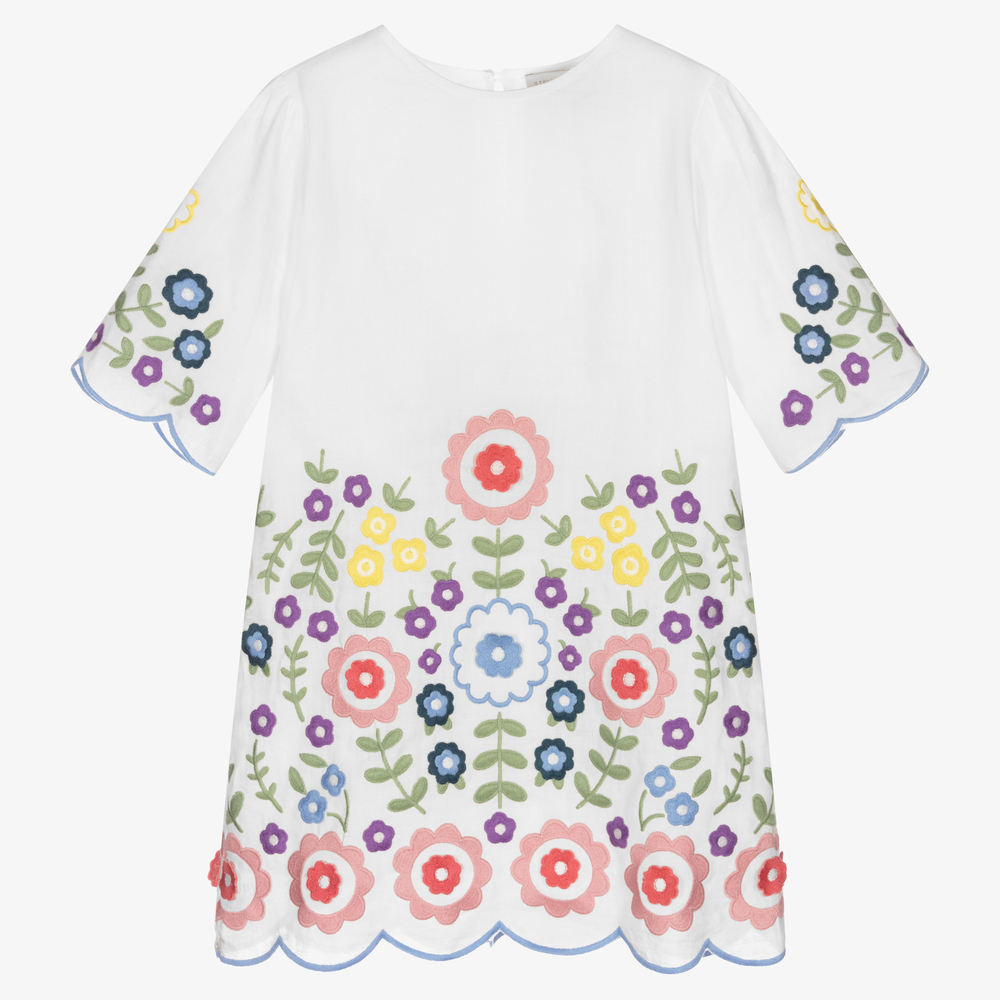 Stella McCartney Kids - Robe blanche ramie à fleurs Fille | Childrensalon