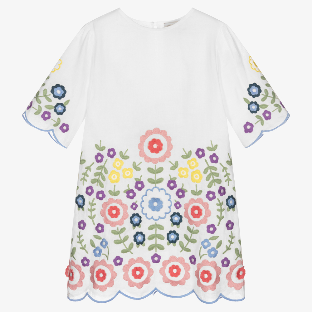 Stella McCartney Kids - Weißes Ramie-Blumenkleid (M) | Childrensalon