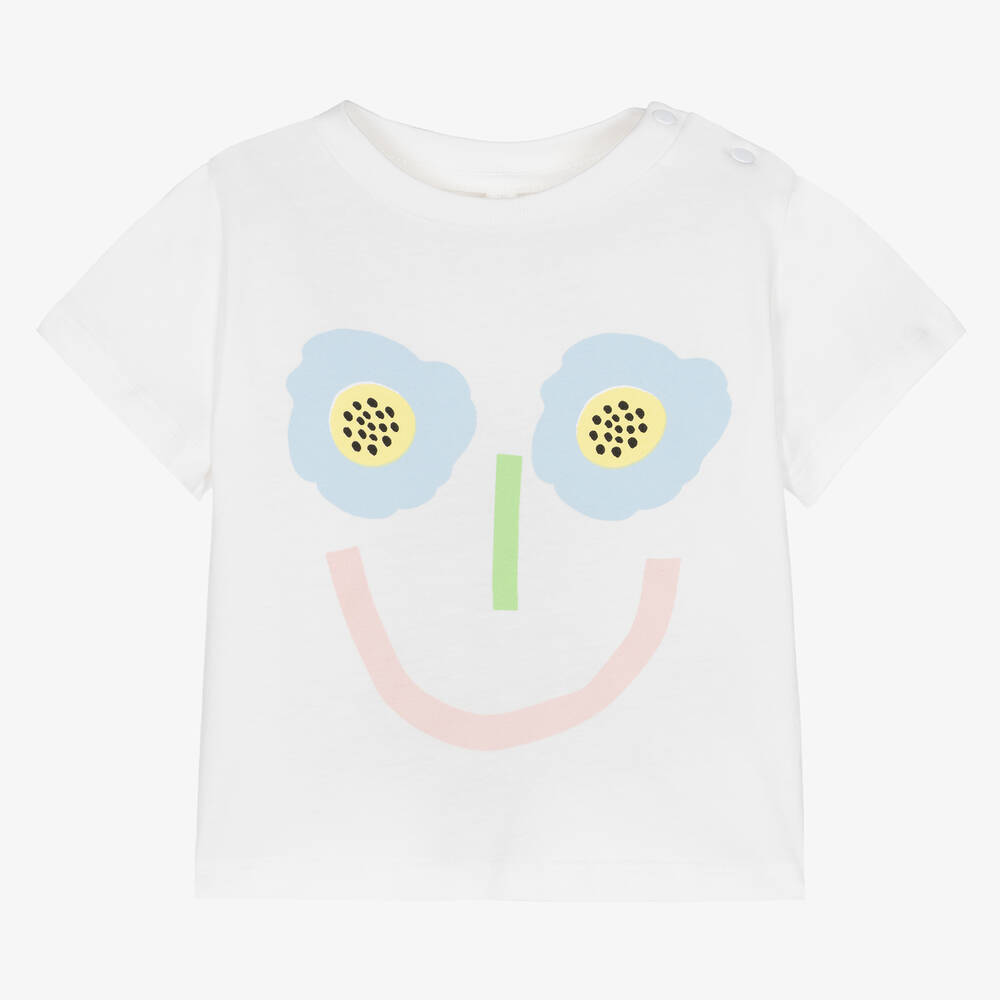 Stella McCartney Kids - Girls White Flower Face T-Shirt | Childrensalon