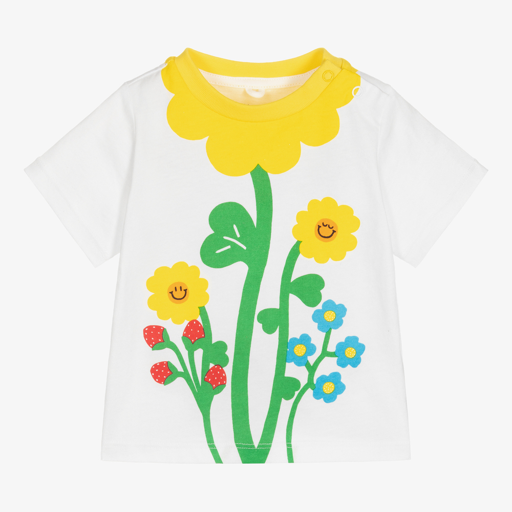 Stella McCartney Kids - Белая футболка с цветами для девочек   | Childrensalon
