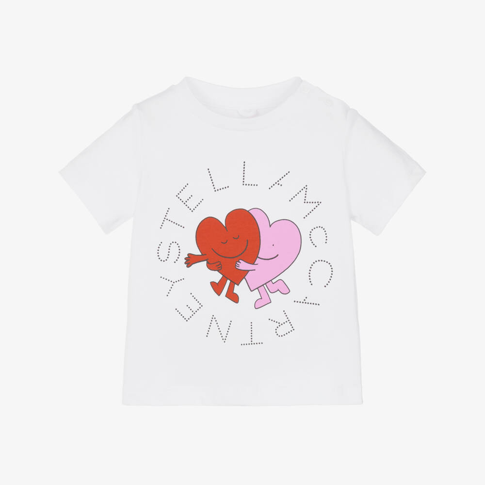 Stella McCartney Kids-Girls White Heart Cotton Tee | Childrensalon Outlet