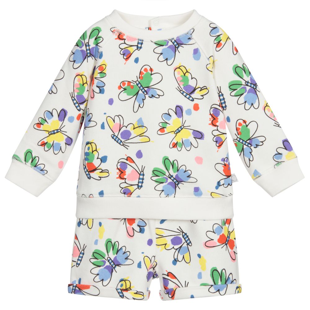 Stella McCartney Kids - طقم شورت وتوب قطن لون أبيض بطبعة ملونة | Childrensalon