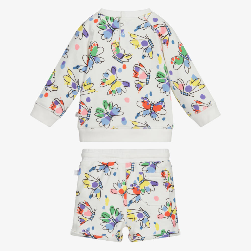 Stella McCartney Kids-طقم شورت وتوب قطن لون أبيض بطبعة ملونة | Childrensalon Outlet
