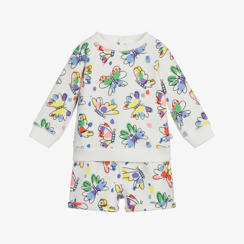 Stella McCartney Kids-طقم شورت وتوب قطن لون أبيض بطبعة ملونة | Childrensalon Outlet