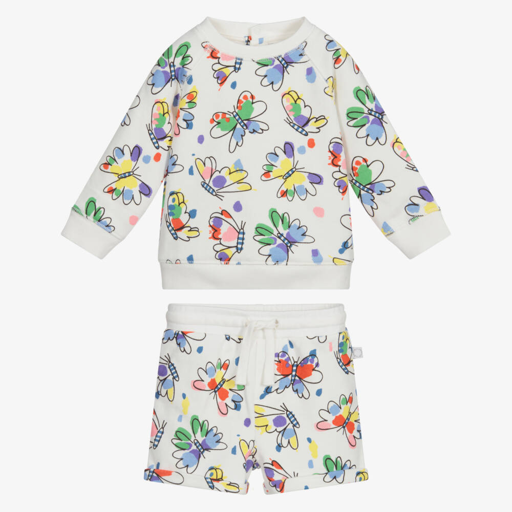 Stella McCartney Kids-طقم شورت وتوب قطن لون أبيض بطبعة ملونة | Childrensalon Outlet