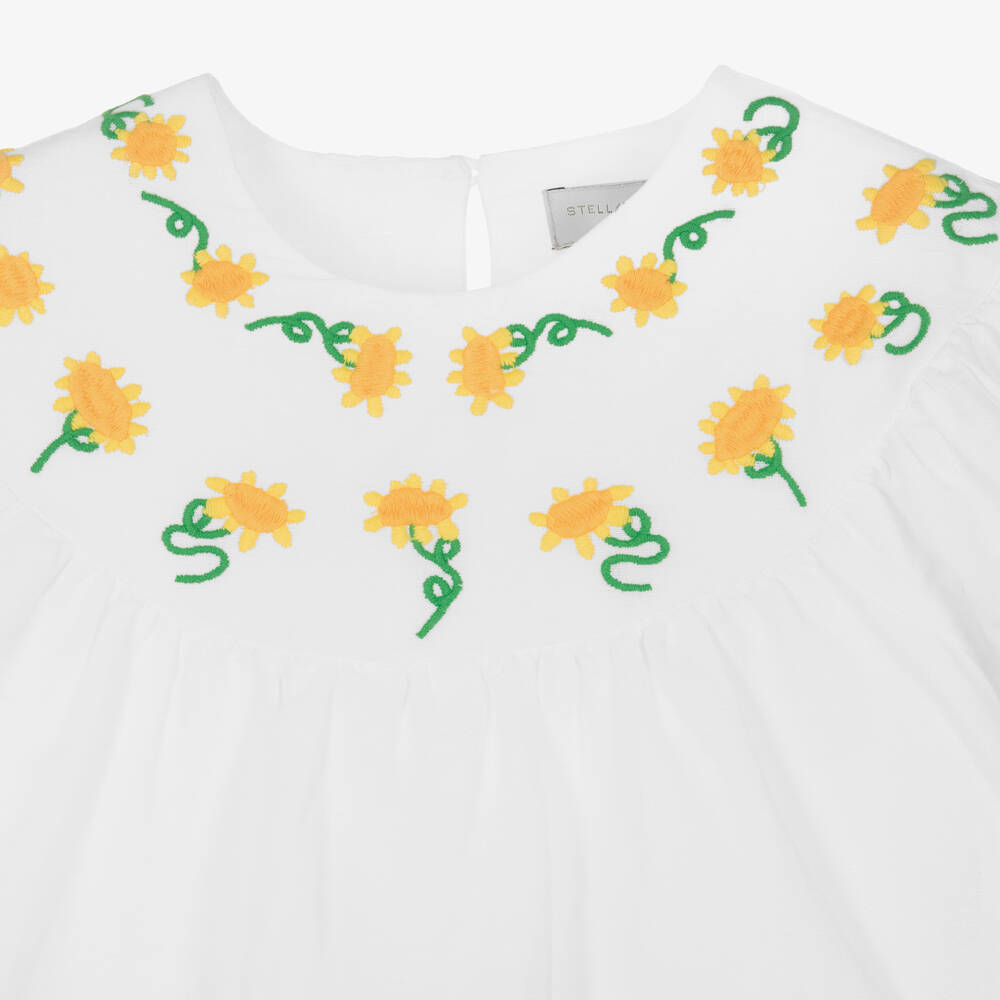 Stella McCartney Kids-بلوزة قطن وكتان مطرزة لون أبيض للبنات | Childrensalon Outlet
