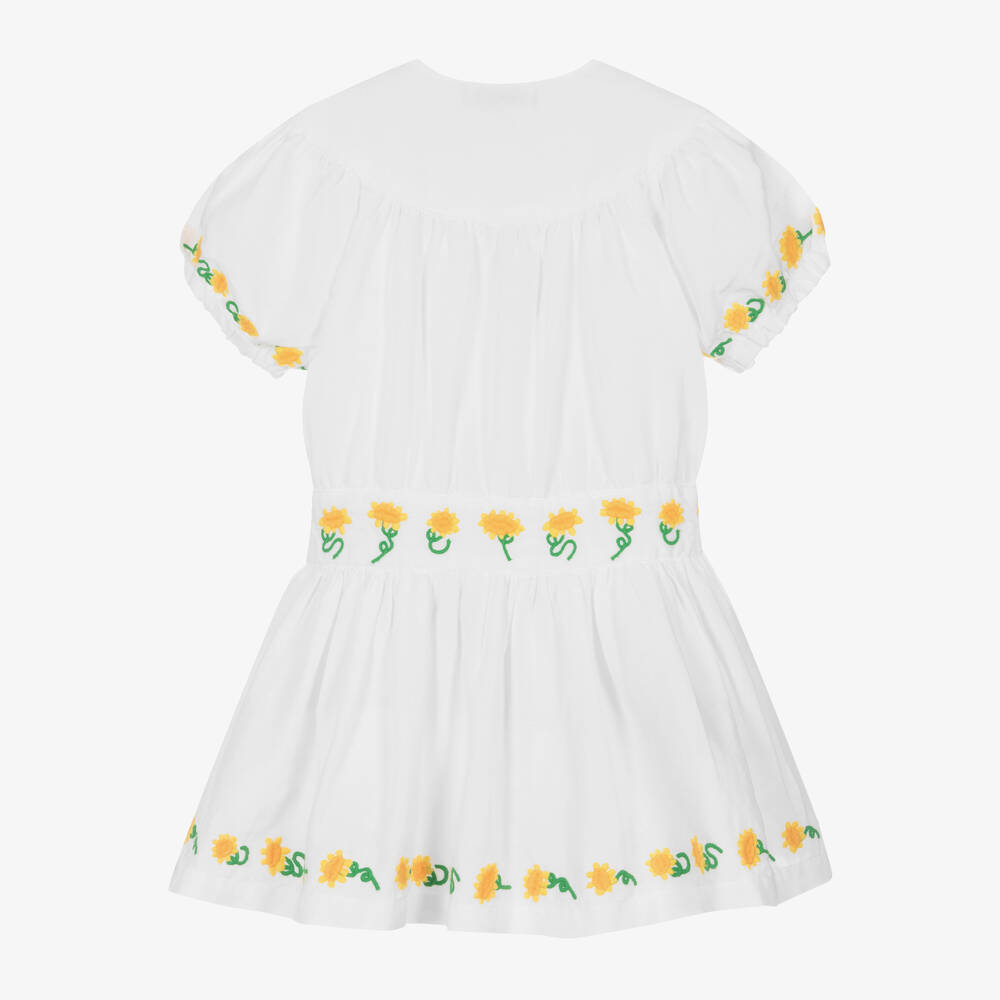 Stella McCartney Kids-Girls White Linen Sunflower Dress | Childrensalon Outlet