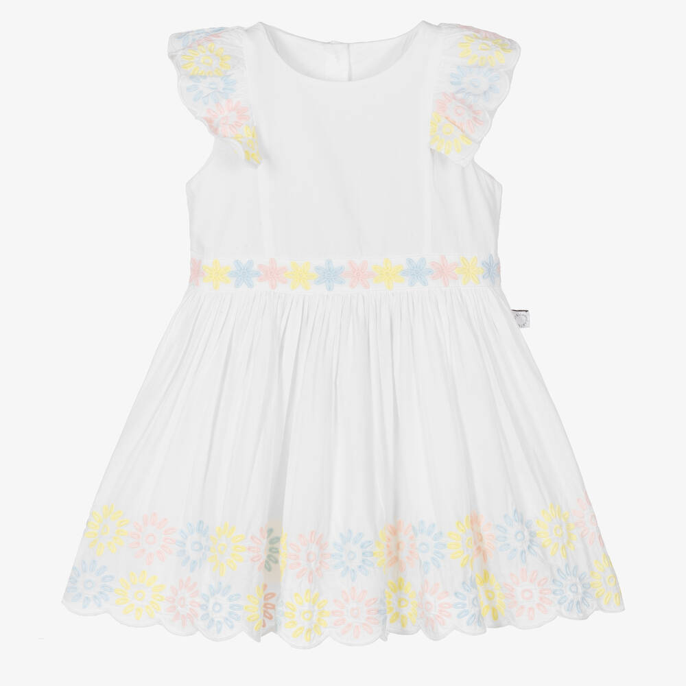 Stella McCartney Kids - Girls White Organic Cotton Embroidered Dress | Childrensalon