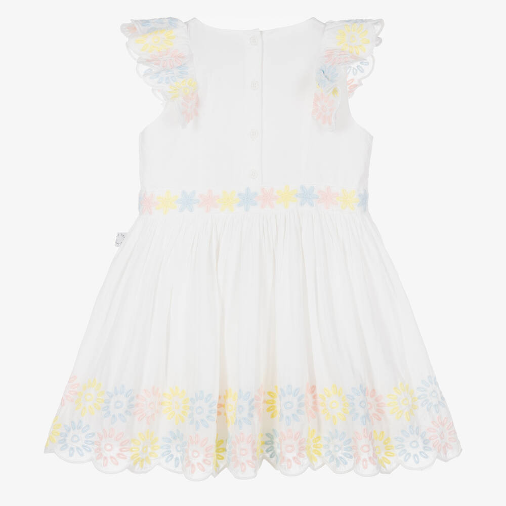 Stella McCartney Kids-Белое платье из органического хлопка с вышивкой | Childrensalon Outlet