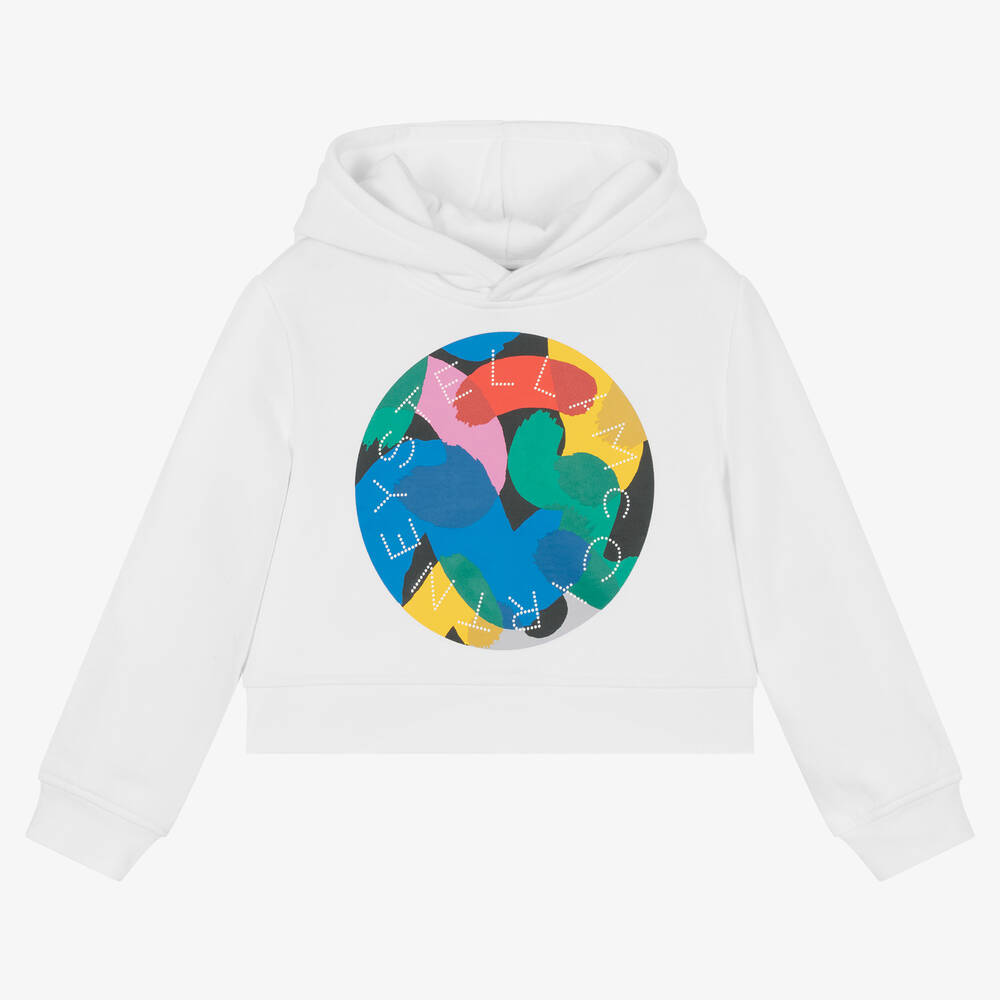 Stella McCartney Kids-توب هودي قطن عضوي لون أبيض للبنات | Childrensalon Outlet