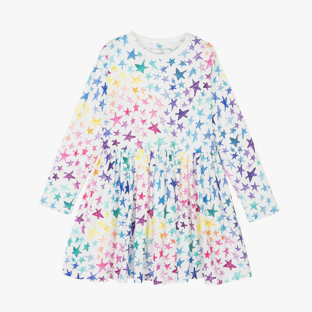 Stella McCartney Kids - Girls White Organic Cotton Star Dress | Childrensalon