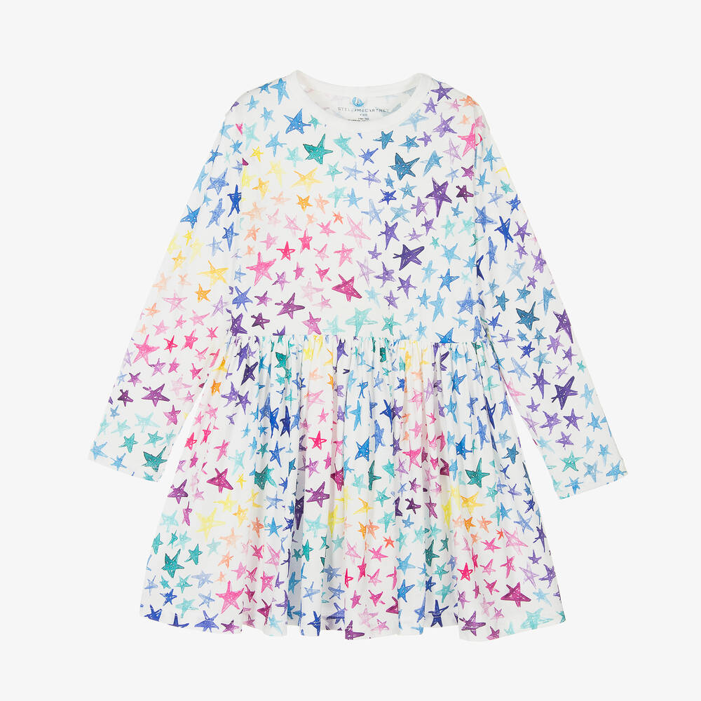 Stella McCartney Kids - Robe blanche en coton bio à étoiles | Childrensalon