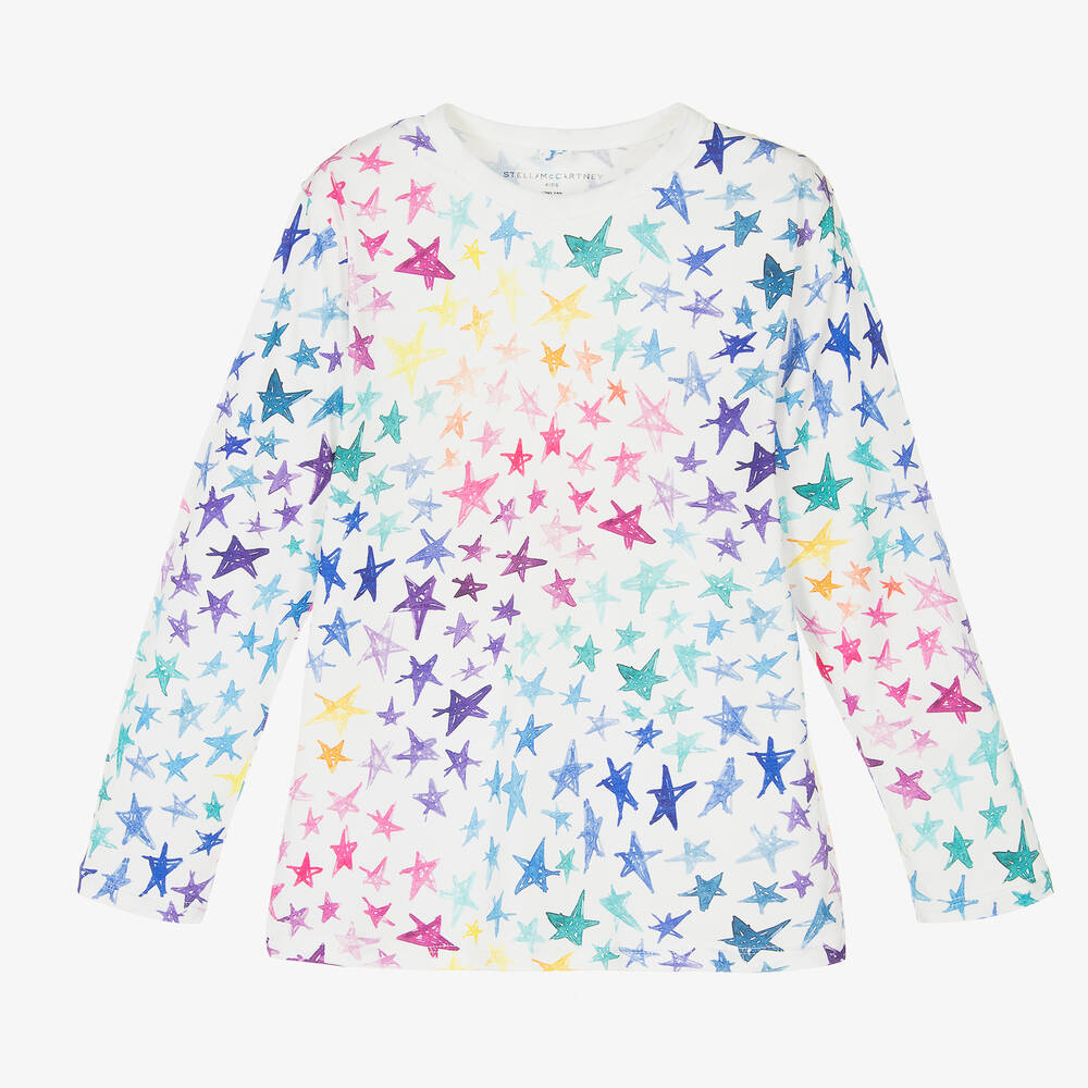 Stella McCartney Kids-Girls White Organic Cotton Star Top | Childrensalon Outlet