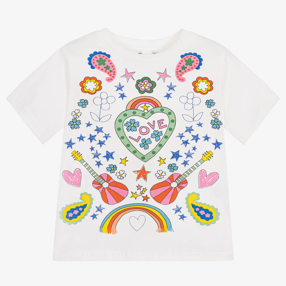 Stella McCartney Kids - Girls White Organic Cotton T-Shirt | Childrensalon