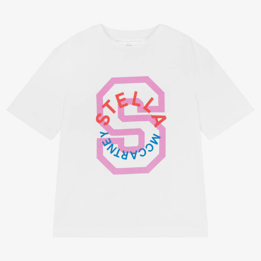 Stella McCartney Kids - Girls White Organic Cotton T-Shirt | Childrensalon