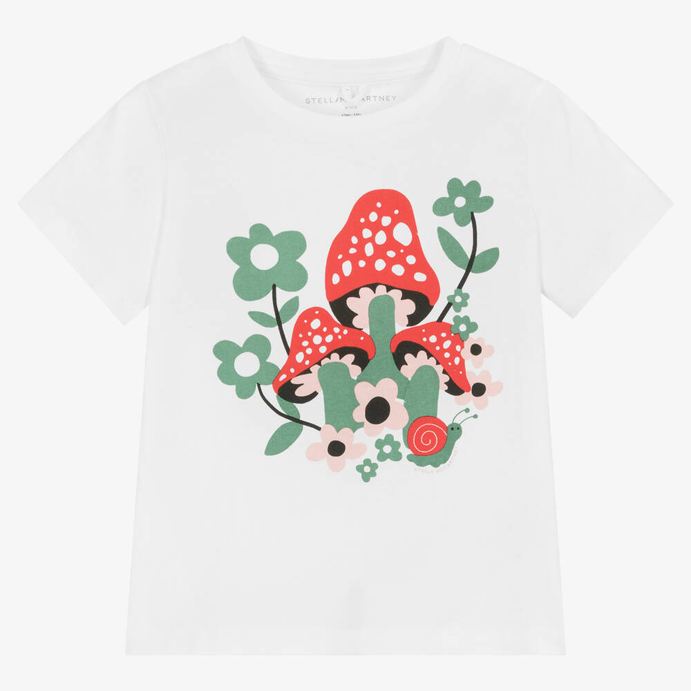 Stella McCartney Kids - Girls White Organic Cotton T-Shirt | Childrensalon