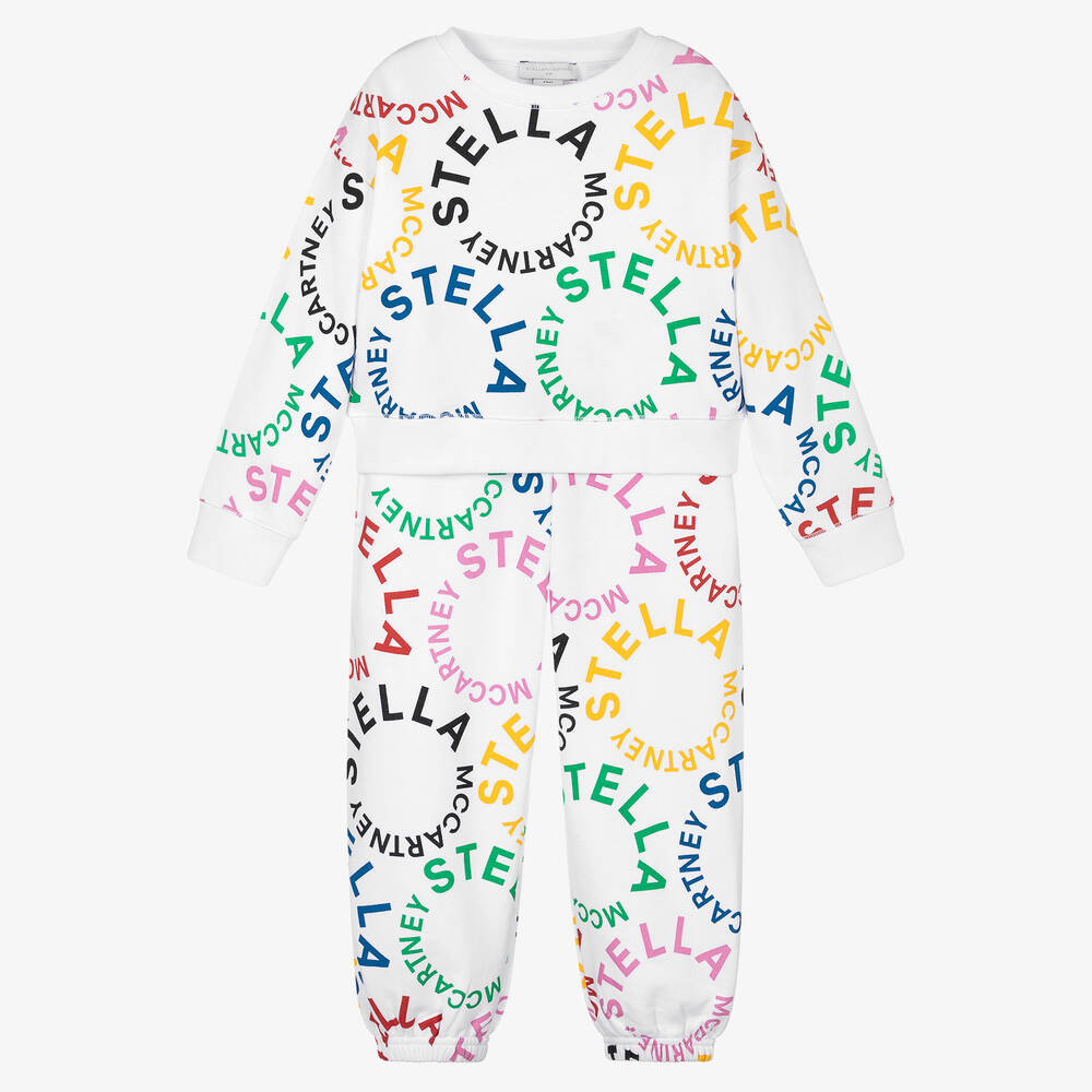 Stella McCartney Kids-Белый спортивный костюм из органического хлопка для девочек | Childrensalon Outlet