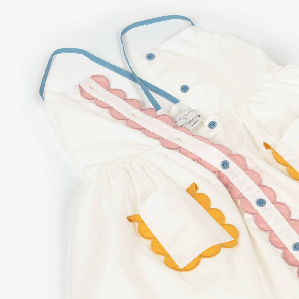 Stella McCartney Kids-Girls White Sleeveless Dress with Scalloped Trims | Childrensalon Outlet