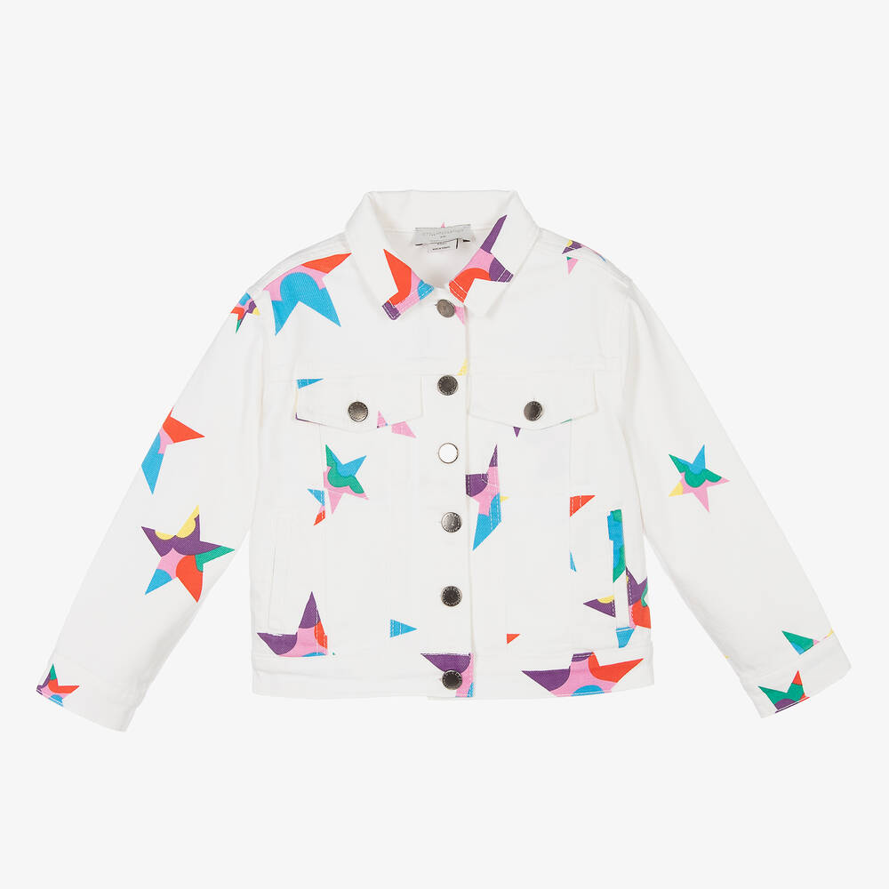 Stella McCartney Kids - Girls White Star Print Denim Jacket | Childrensalon
