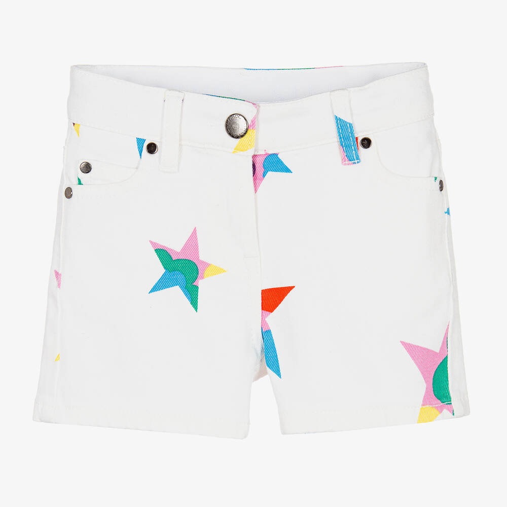 Stella McCartney Kids - Girls White Star Print Denim Shorts | Childrensalon