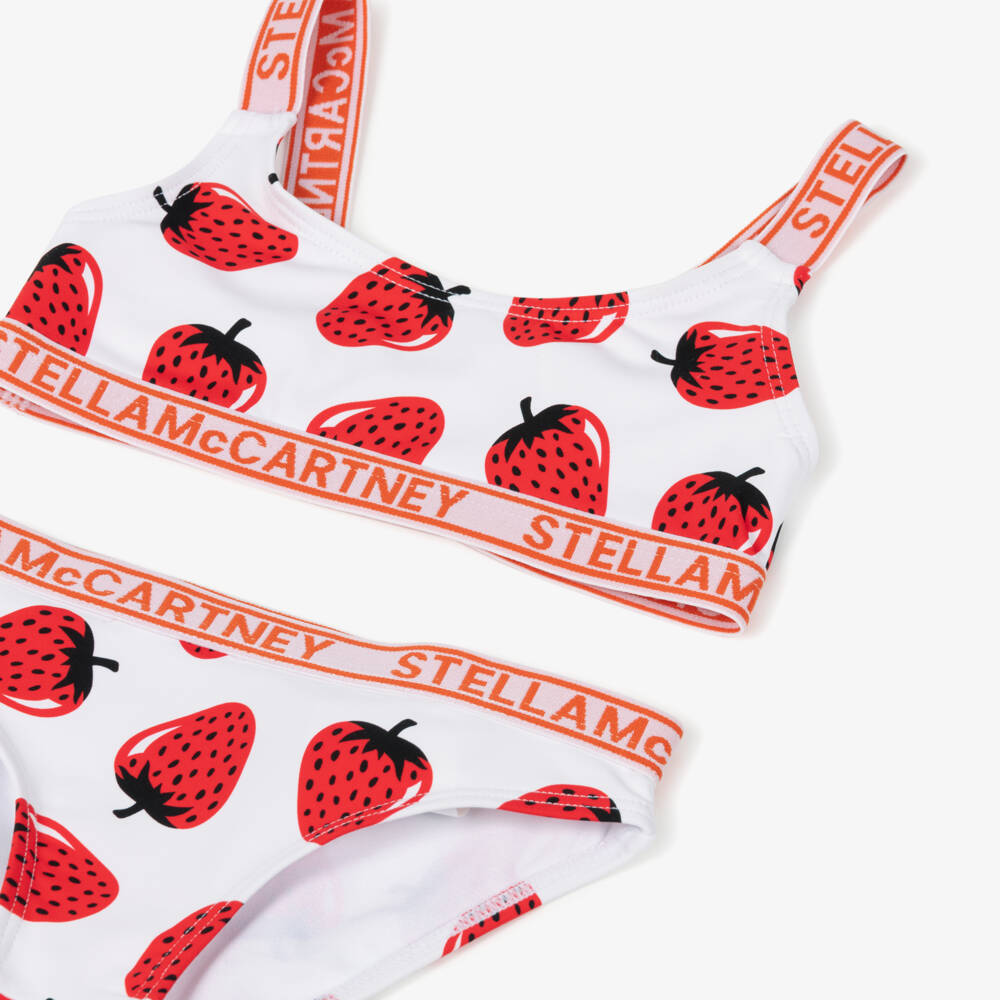 Stella McCartney Kids-Girls White Strawberry Print Bikini (UPF50+) | Childrensalon Outlet