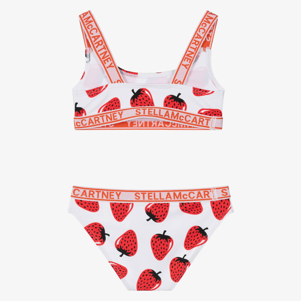 Stella McCartney Kids-Girls White Strawberry Print Bikini (UPF50+) | Childrensalon Outlet