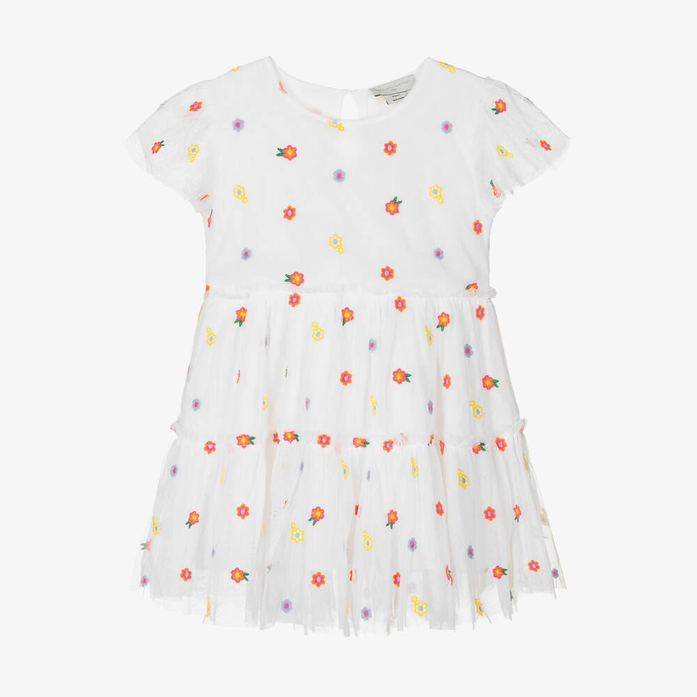 Stella McCartney Kids-فستان تول لون أبيض بطبعة ورود | Childrensalon Outlet