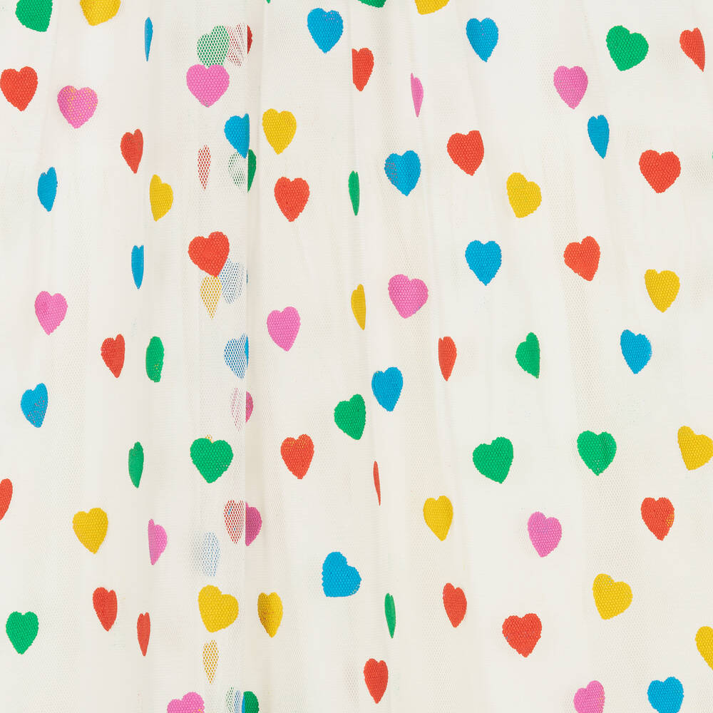 Stella McCartney Kids - Girls White Tulle Heart Print Dress