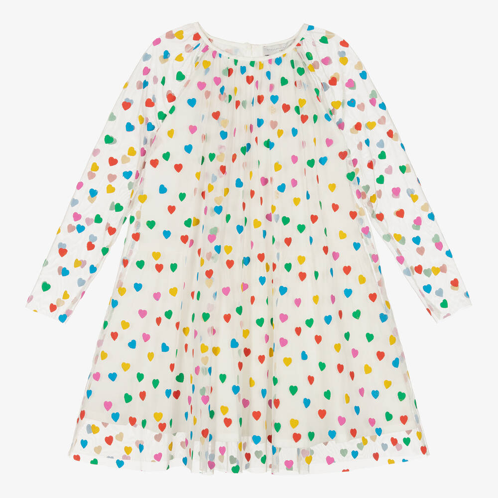 Stella McCartney Kids - Girls White Tulle Heart Print Dress | Childrensalon