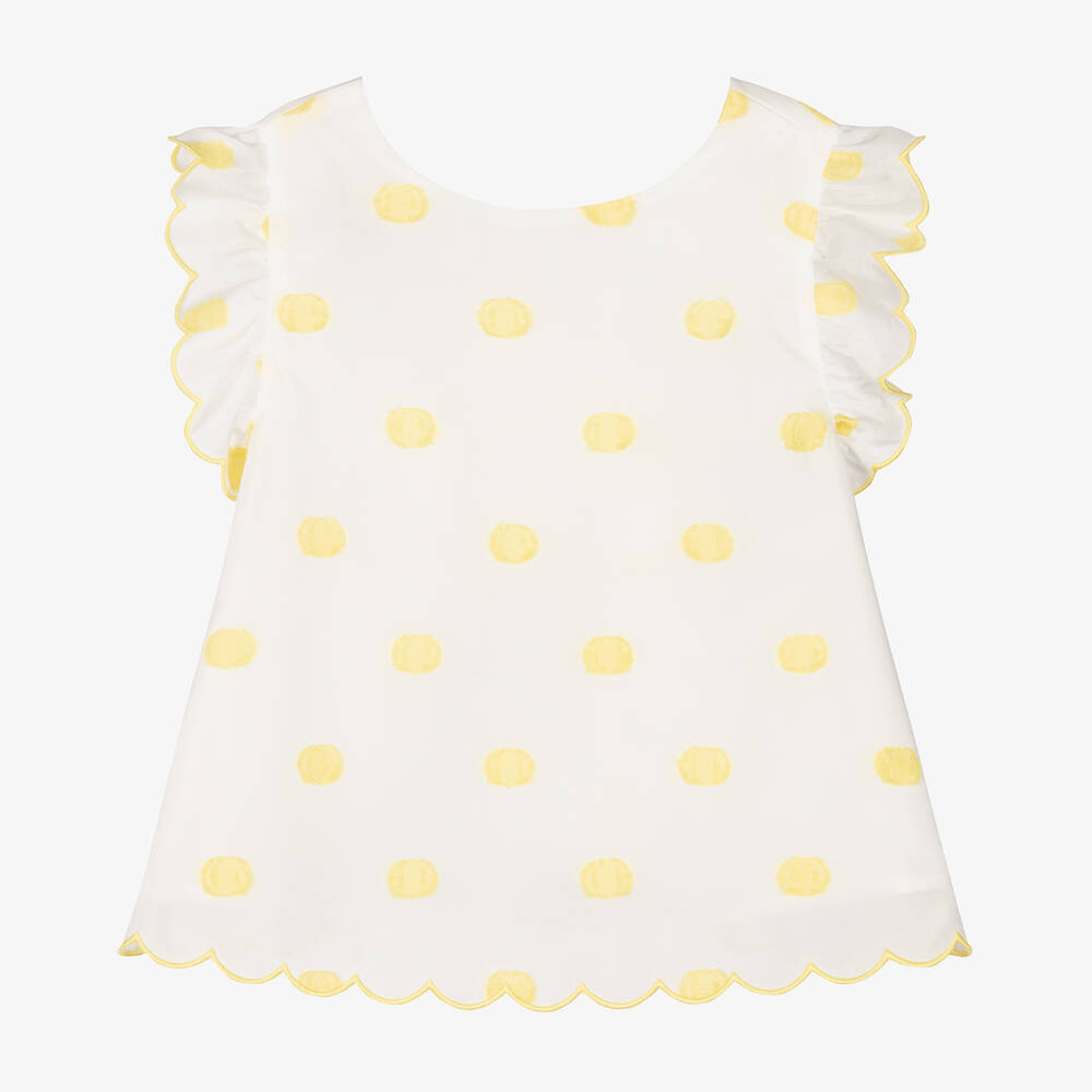 Stella McCartney Kids - Girls White & Yellow Polka Dot Blouse | Childrensalon