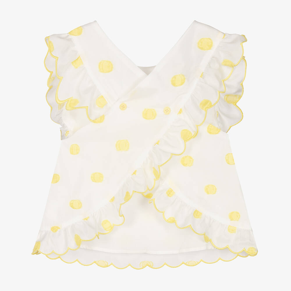 Stella McCartney Kids Girls White Yellow Polka Dot Blouse