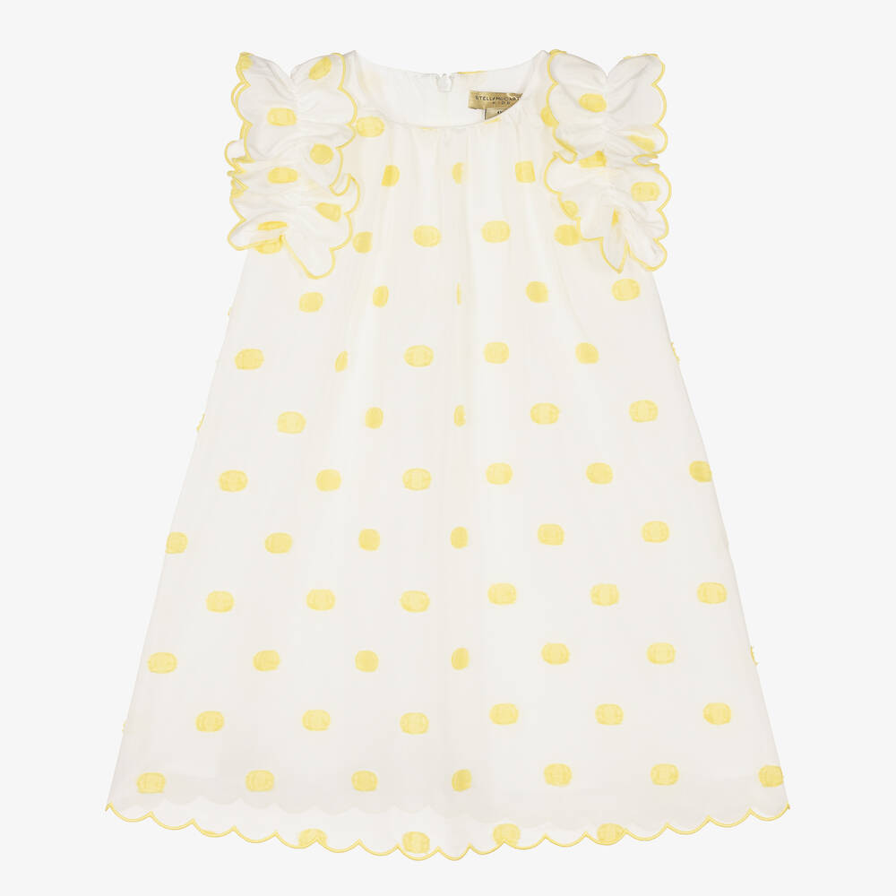 Stella McCartney Kids - Girls White & Yellow Polka Dot Dress | Childrensalon
