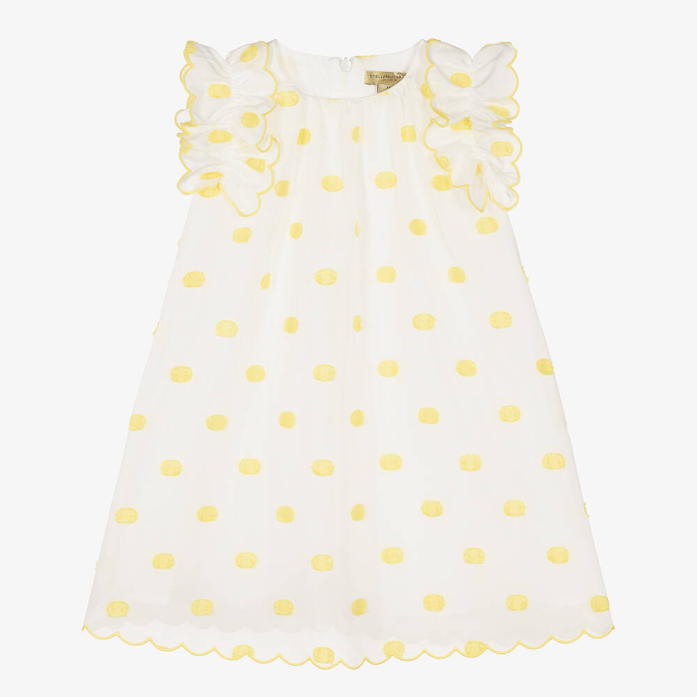 Stella McCartney Kids - Robe blanche à pois jaunes fille | Childrensalon