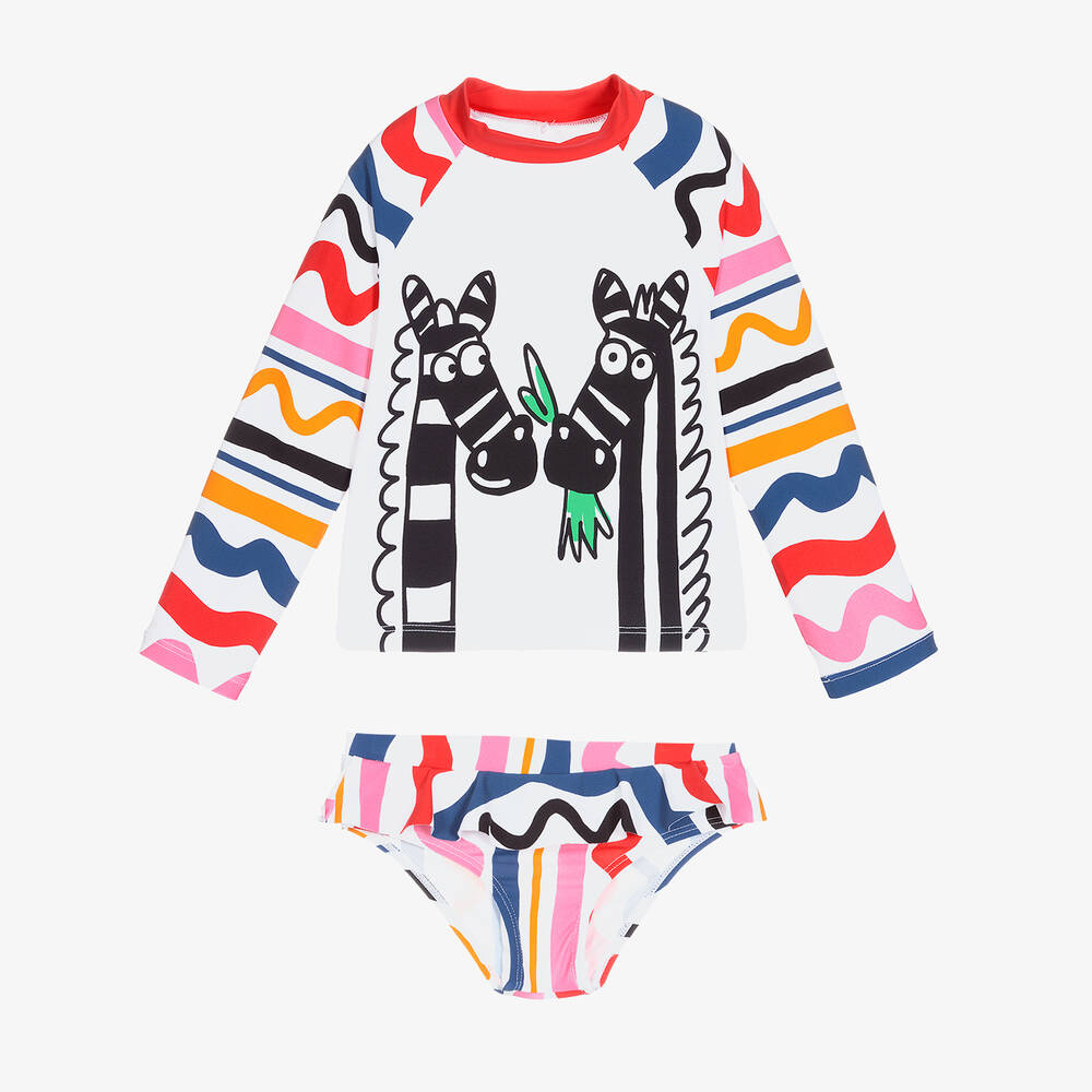 Stella McCartney Kids - Белое солнцезащитное танкини с зеброй для девочек (UPF50+) | Childrensalon