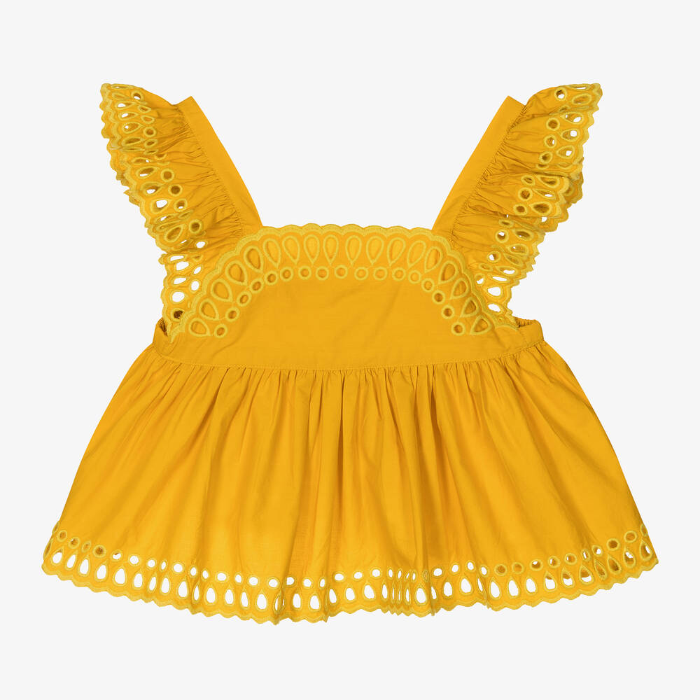 Girls Yellow Broderie Anglaise Blouse