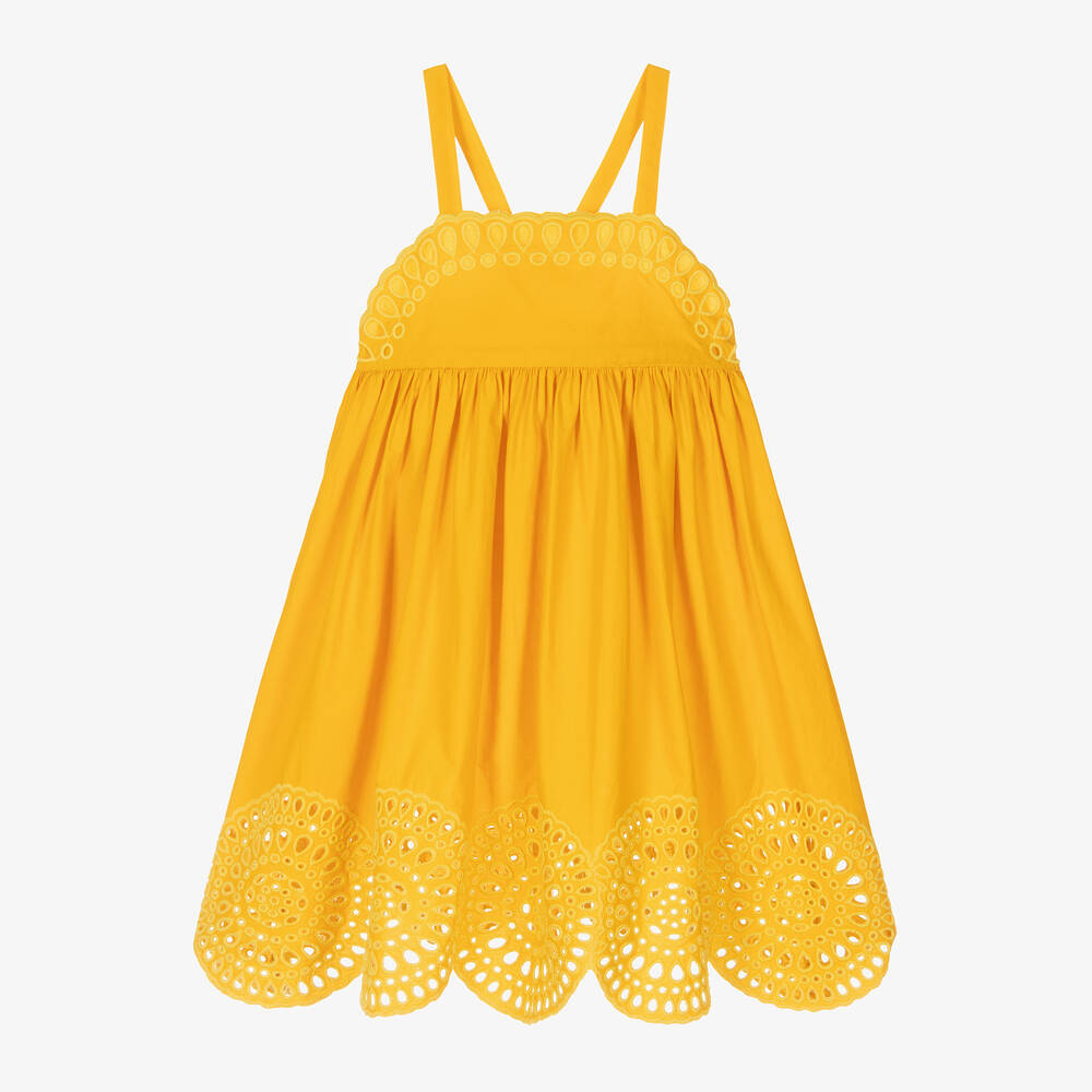 Stella McCartney Kids-Girls Yellow Broderie Anglaise Dress | Childrensalon Outlet