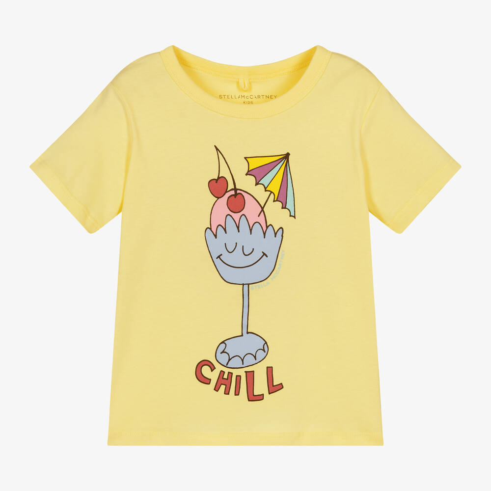 Stella McCartney Kids-Желтая хлопковая футболка для девочек | Childrensalon Outlet