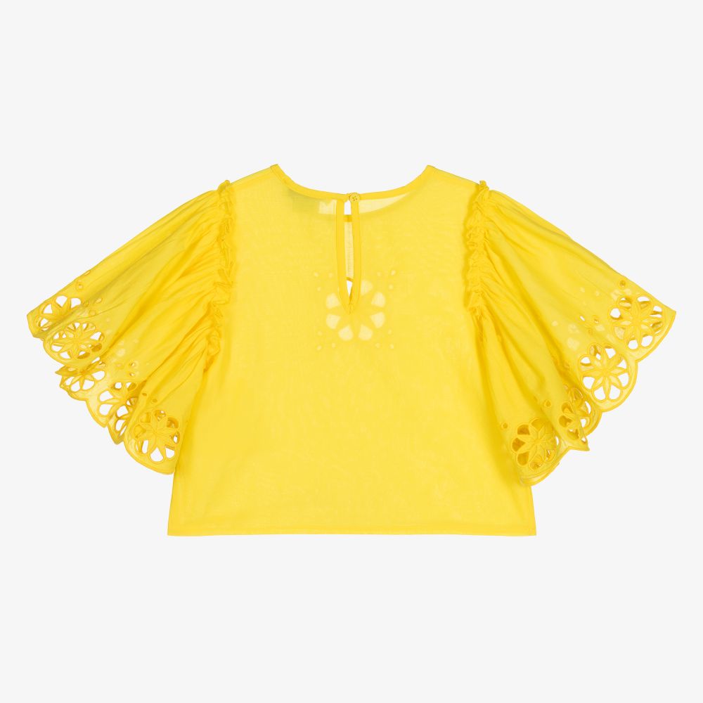 Stella McCartney Kids-بلوز قطن عضوي لون أصفر فاقع للبنات | Childrensalon Outlet