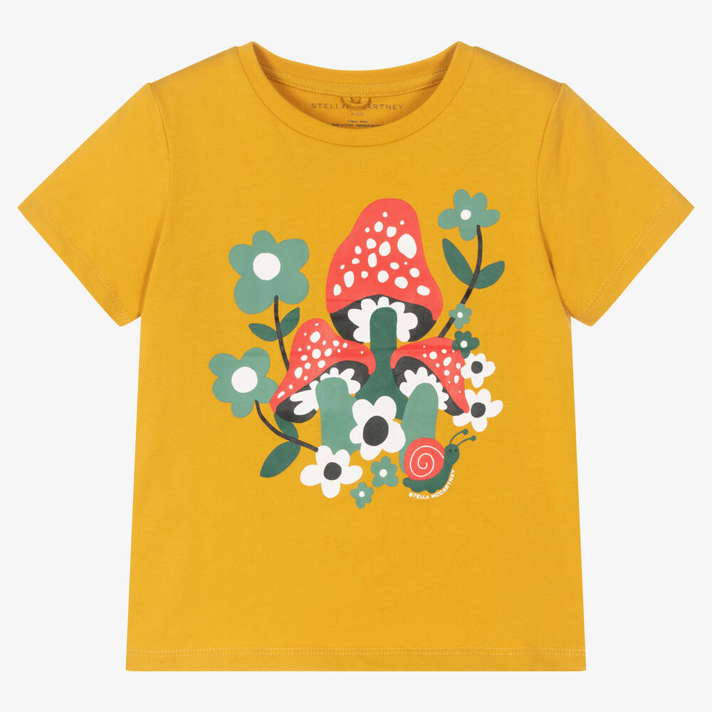 Stella McCartney Kids-Girls Yellow Mushrooms T-Shirt | Childrensalon Outlet