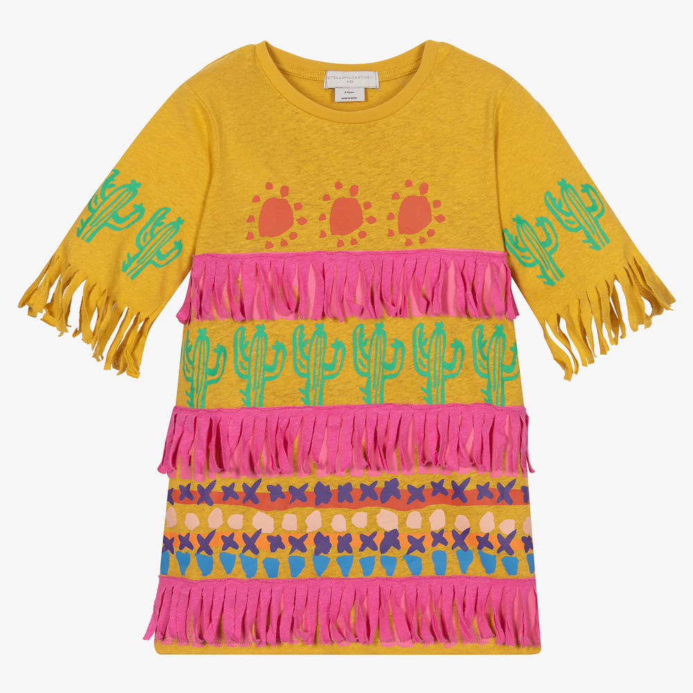 Stella McCartney Kids - Желто-розовое платье для девочек | Childrensalon